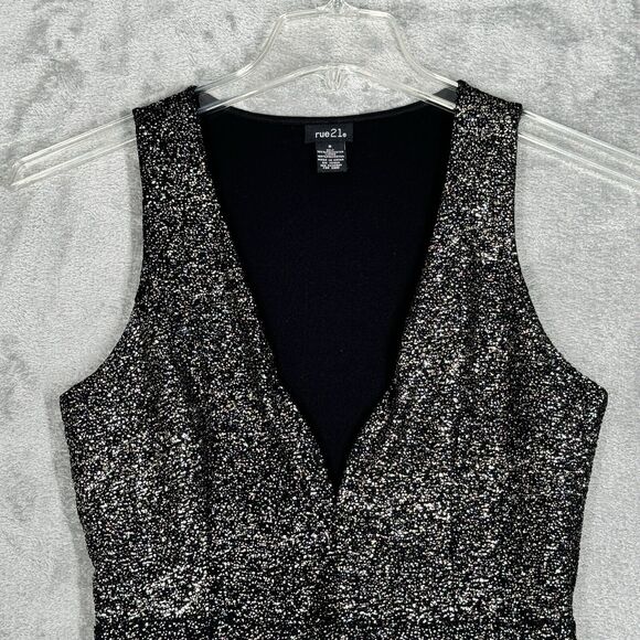 Rue 21 Dress Women Small‎ Black Gold Glitter Skater Party Cocktails Going Out - Picture 4 of 7